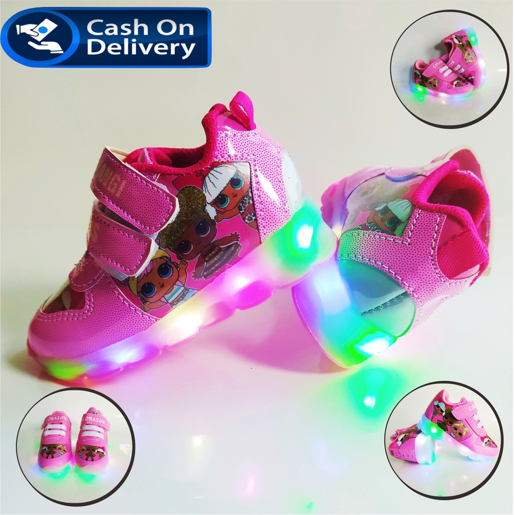 Sepatu sneaker anak perempuan dendan lapu led motif frozen keren