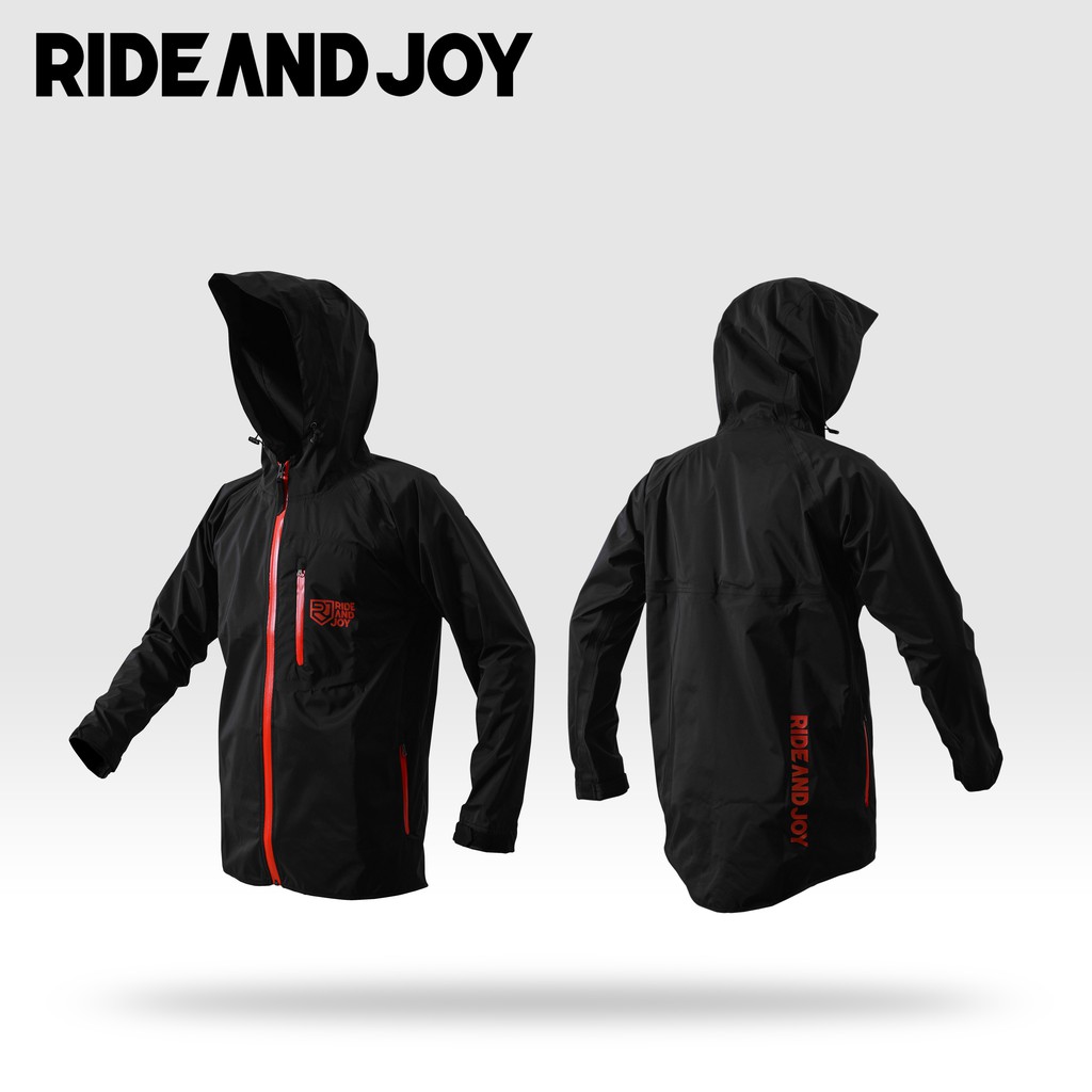 RIDE AND JOY JAKET SEPEDA WATERPROOF WINDBRAKER MTB DOWNHILL ENDURO GOWES - black red