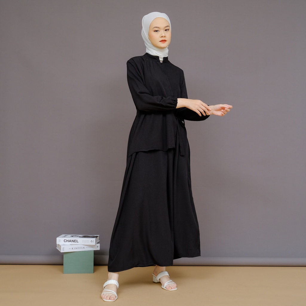 Mayoutfit Macyla Maxidress | Dress Gamis Muslim Kerah Shanghai Model Vest Lipit Tali Samping-7