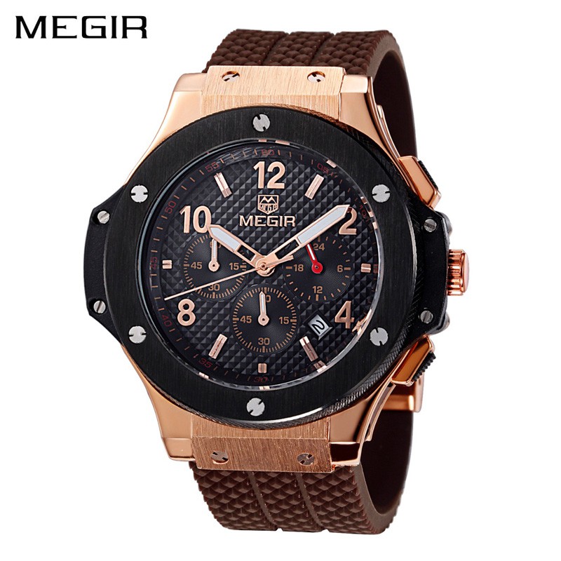 MEGIR 3002 Jam Tangan Pria Analog Chronograph Tali Rubber WKOS