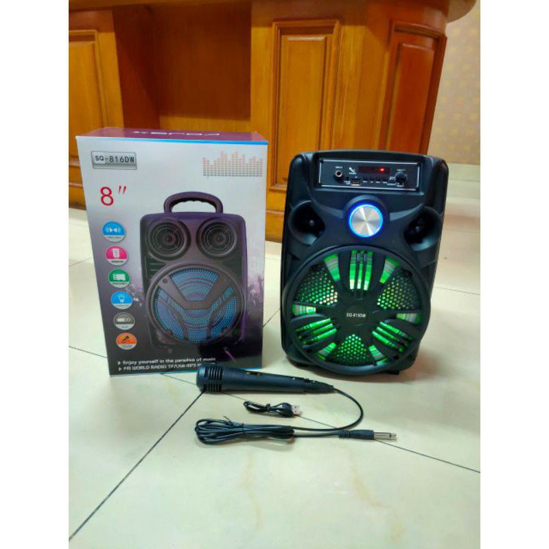 SQ-816 DW 8 INCH Speaker Bluetooth Wireless Bonus Mic Karaokea