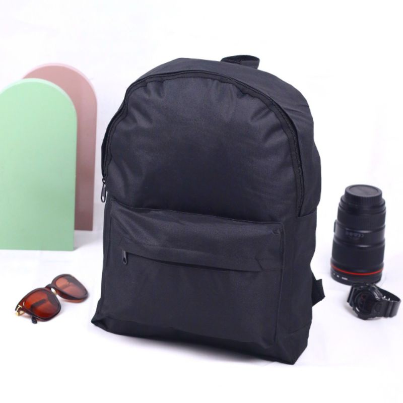 Ransel Polos Pria Wanita Tas Sekolah Backpack SD/SMP/SMA EMOEMO-Hitam
