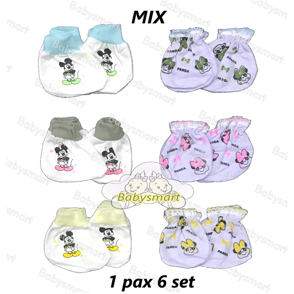 Babysmart - 6 Set Sarung Tangan dan Kaki Bayi STK New Born (NB) Bahan Katun