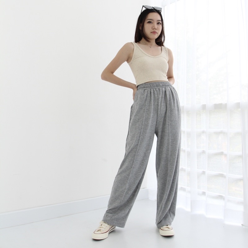 BAE PANTS / Celana Highwaist Kulot Panjang Wanita / Loose Cullote Pants / Baby Terry Trousers