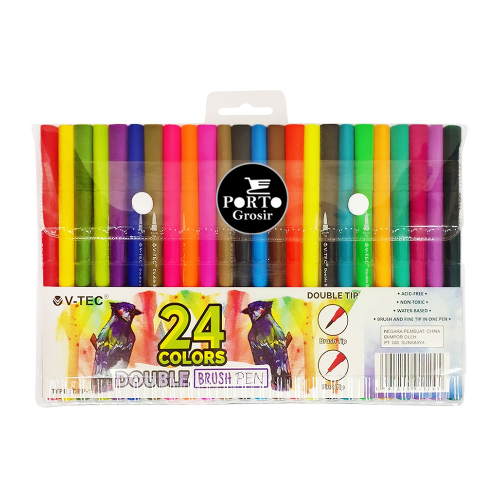 

V-Tec Double Brush Pen 24 Warna Colors VTec DBP-1124 Dual Duo Tip