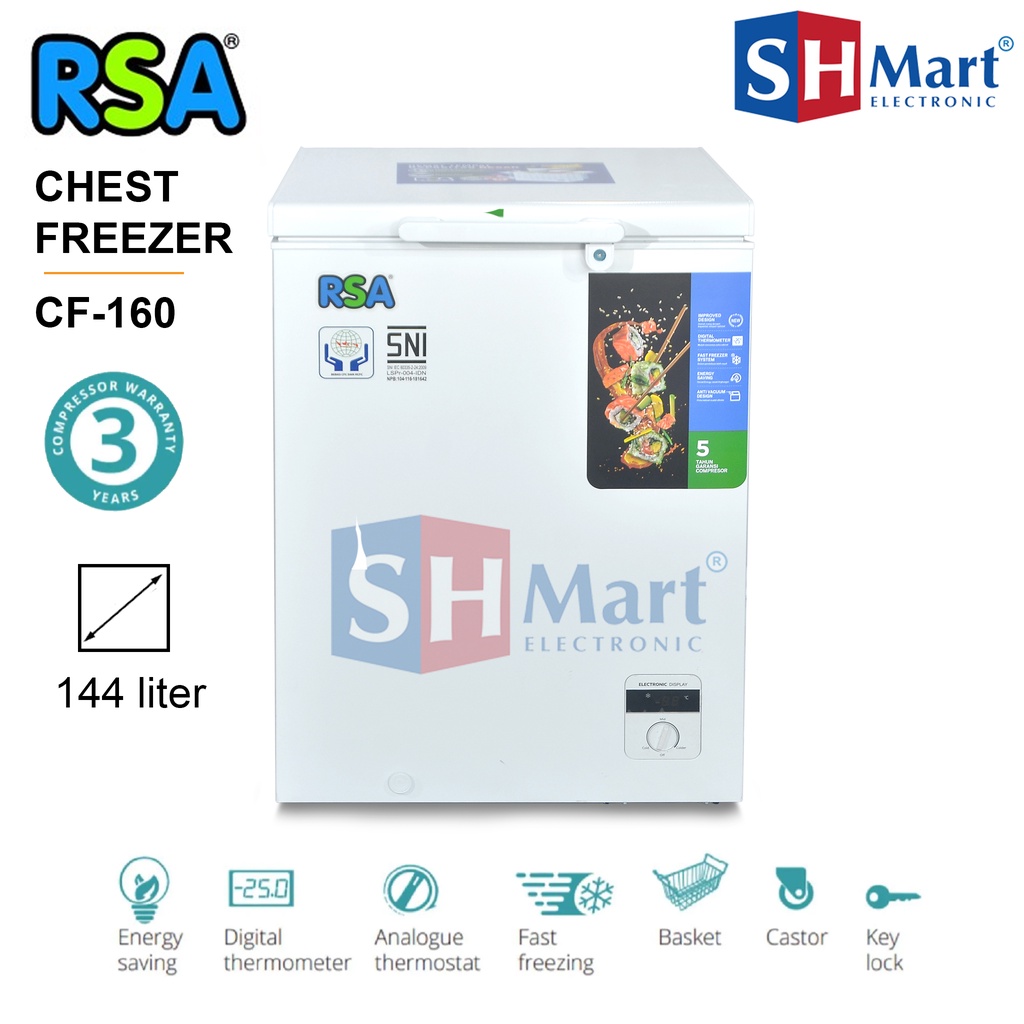 CHEST FREEZER RSA CF-160 CF160 KAPASITAS 150 LITER FREEZER BOX PETI PEMBEKU GARANSI RESMI (MEDAN)