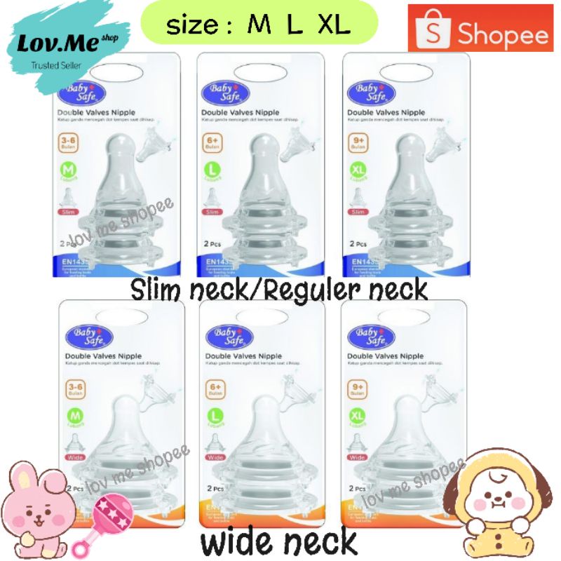 lov me❤ Baby Safe Nipple dot Bayi Wide Neck - Reguler Slim Neck Nipple isi 2 pcs