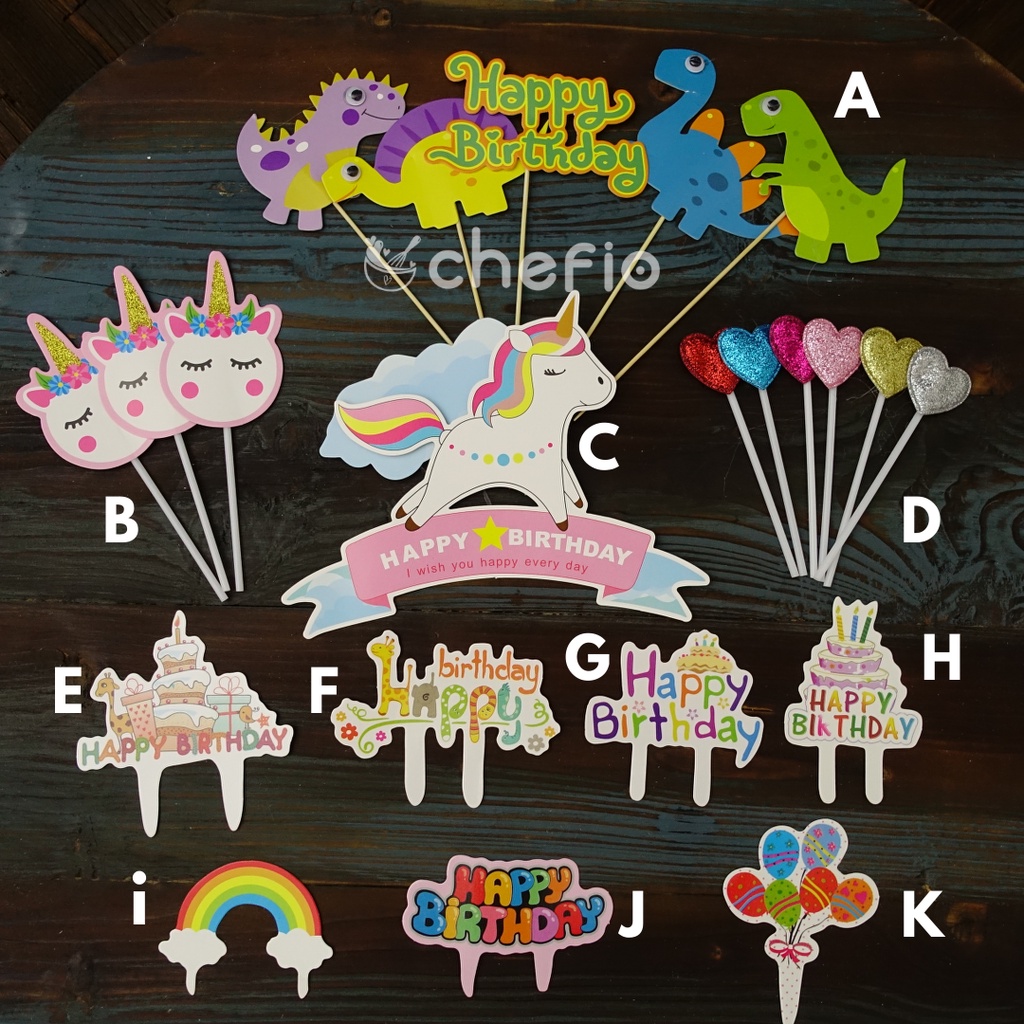 Chefio Cake Topper Kertas Happy Birthday Ultah Anak / Tusuk Hiasan Kue