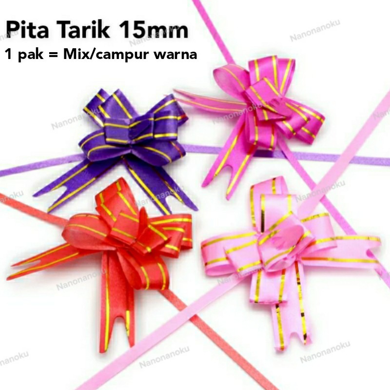 [Per Pak Campur Warna] Pita Tarik 15 mm Pita Serut Les Mas