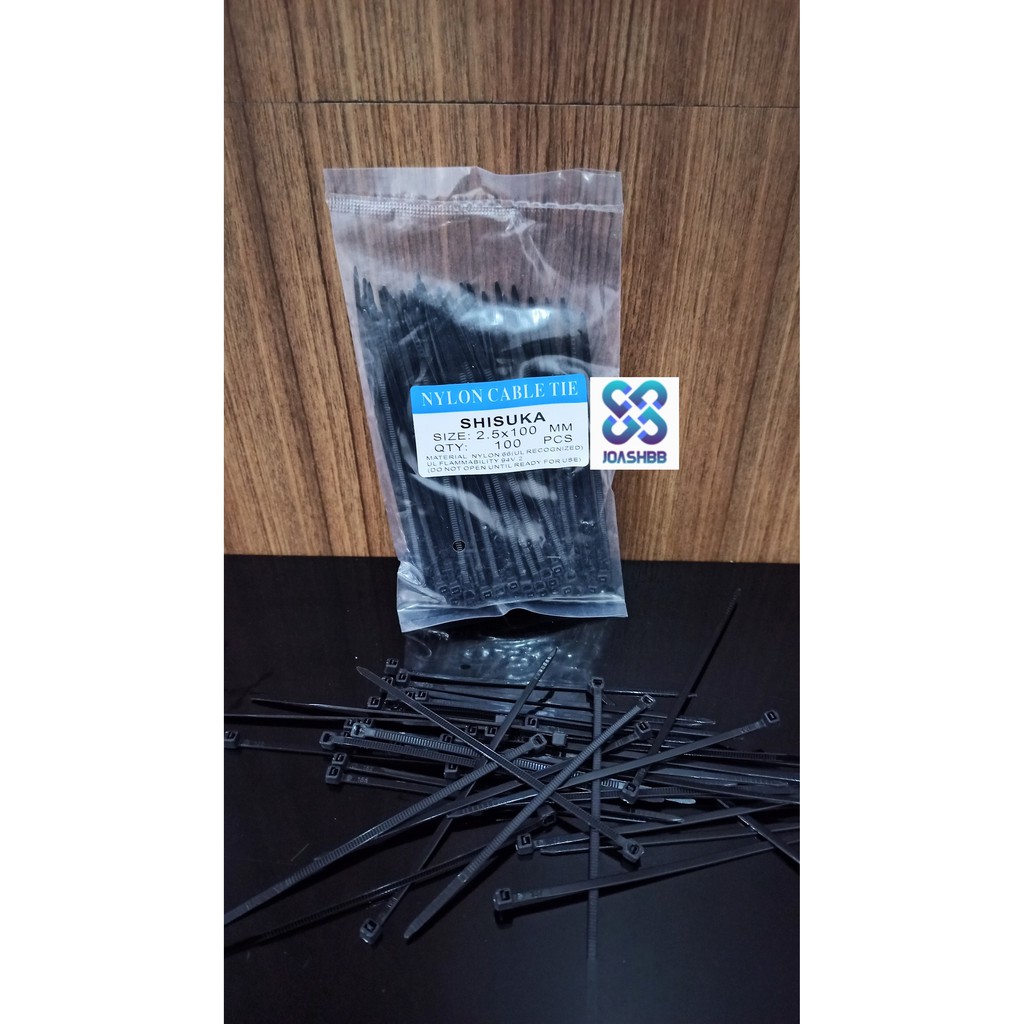 Kabel Ties shisuka 2.5x100mm (10cm) isi 100bh - putih / hitam, Cable Tie/ Pengikat Kabel/ Dasi Kable