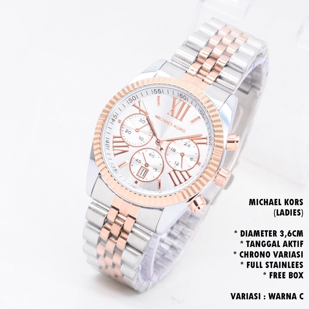 JAM TANGAN WANITA FASHION RANTAI BODY BULAT TANGGAL AKTIF CHRONO OFF