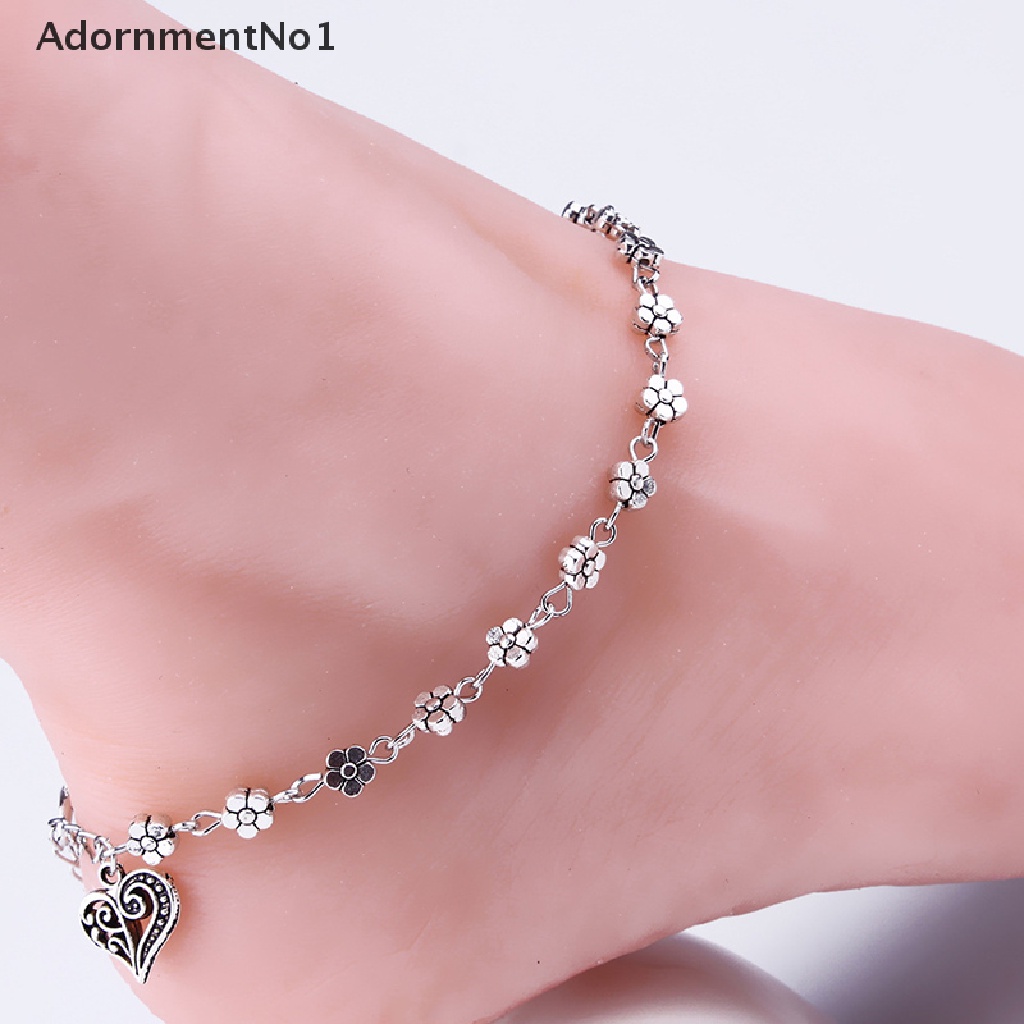 (AdornmentNo1) Gelang Kaki Rantai Silver Aksen Manik-Manik Untuk Perhiasan Wanita / Pantai