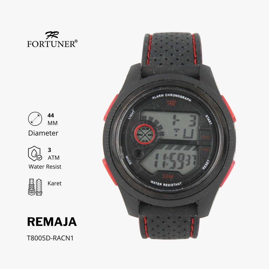 Jam Tangan Anak Fortuner Jam Tangan Digital Remaja Black Water Resistant Rubber Thursten(U5N1) IMPOR