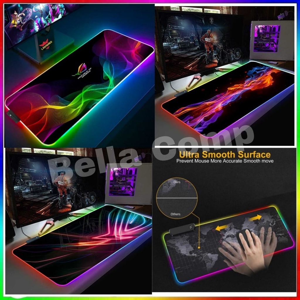 MONTIAN Glowing LED MOUSEPAD GAMMING RGB /GAMING MOUSE PAD LED RGB 300x780x4mm - 250X350X4MM HITAM