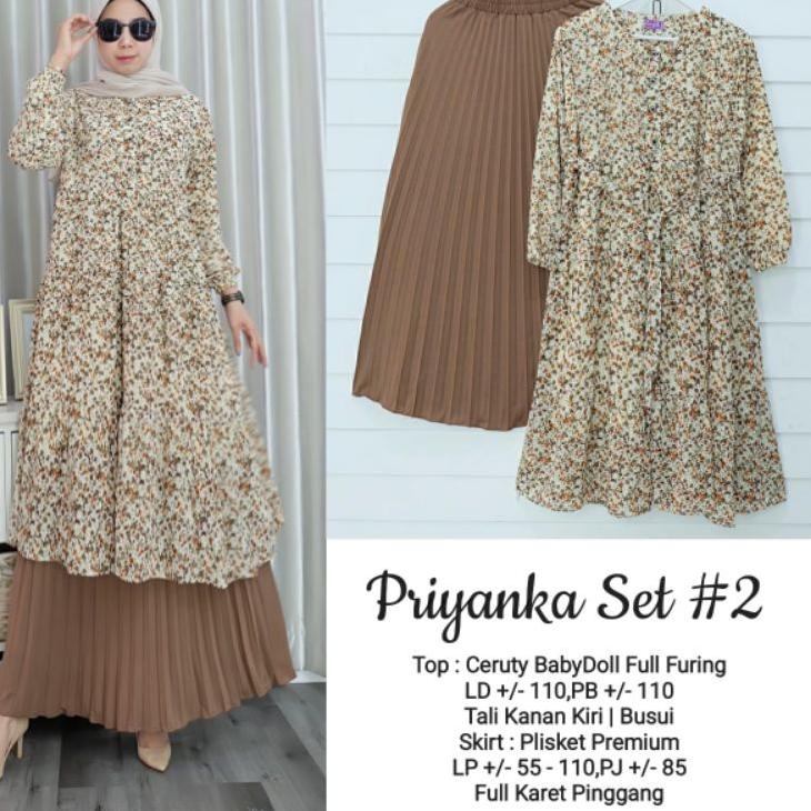 Terbagus.. piyanka one set tunik kayla setelan rok plisket tunik ceruty babydoll baju setelan wanita