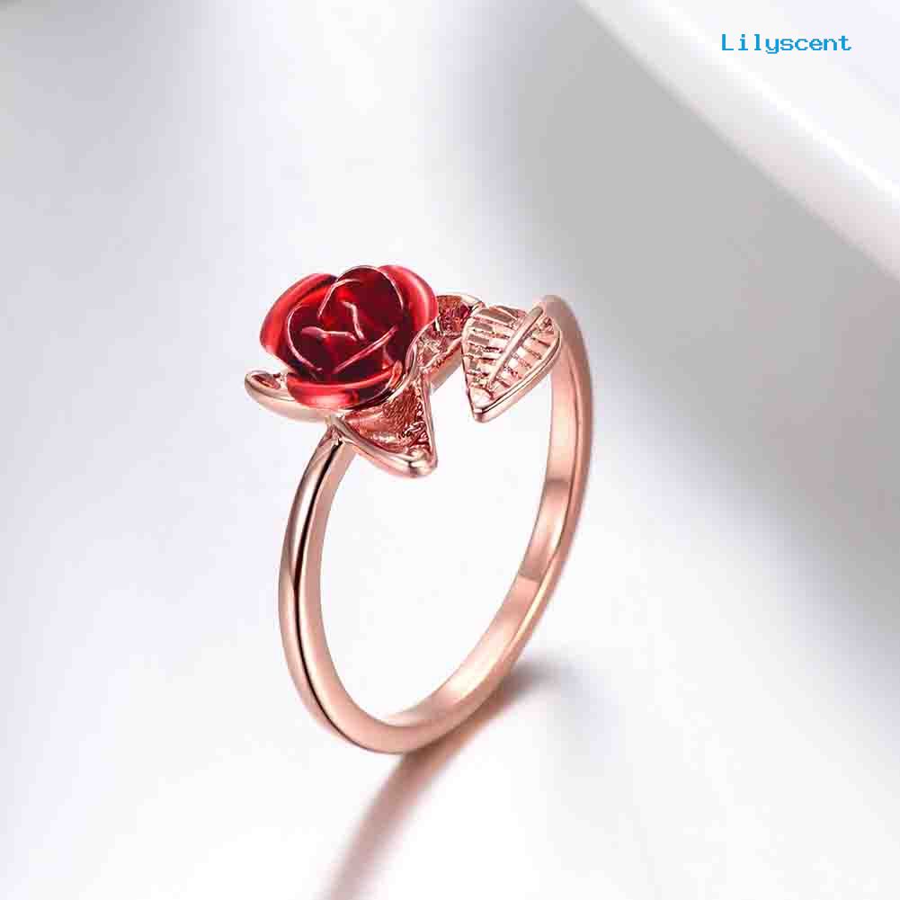 Cincin Model Terbuka Adjustable Desain Bunga Mawar Untuk Wanita