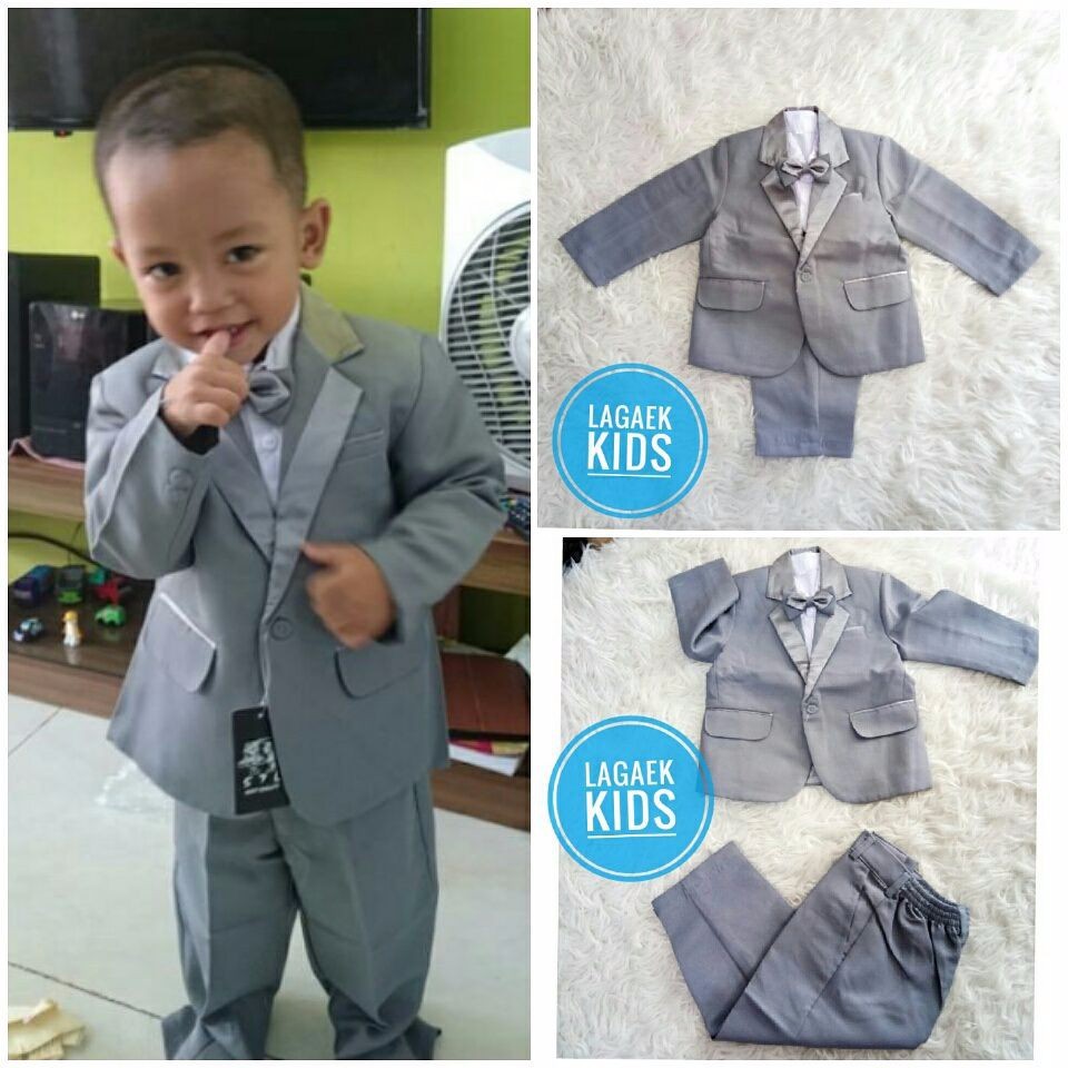 Setelan Jas Anak 4in1 Abu Silver Usia 8 9 10 11 Tahun - Setelan Formal Pesta Anak Cowok Resmi Jas Set Grey Tuxedo