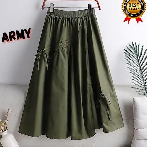 N14L A SKIRT - Rok serut bahan linen/bawahan wanita/rok wanita plisket/rok wanita panjang/rok celana