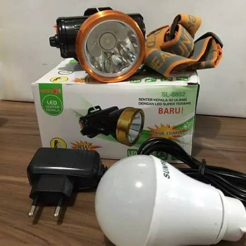 COD SENTER KEPALA SUNPRO SL-8802 8WATT CAHAYA PUTIH DAN KUNING SUPER TERANG