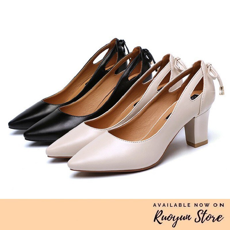 RYS - Bow Block Sepatu Hak Wanita Fashion Casual/Kantoran - Ori Import