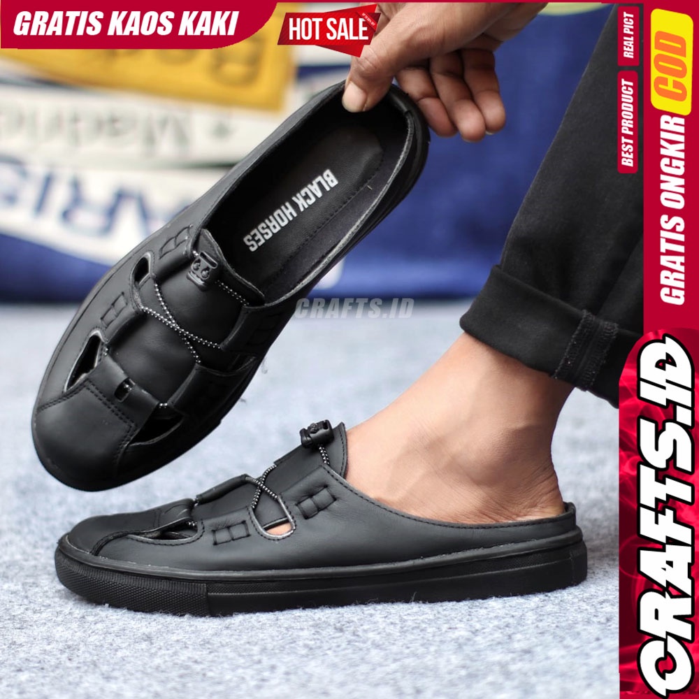 CRAFTS  FIXXI Sepatu Sandal Casual Sneakers Kulit Bustong Tutong Pria Hitam