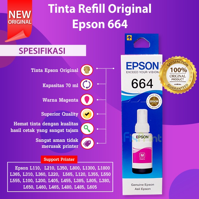 100% Original Resmi Tinta Epson 664 Refill Printer L120 L121 L565 L1300 Black Cyan Magenta Yellow