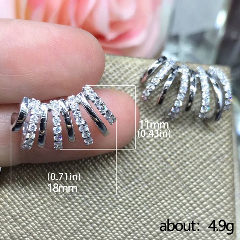 Anting Stud Desain Cakar Aksen Batu CZ Warna Silver Untuk Wanita