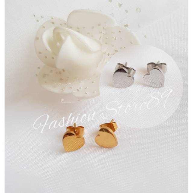 Anting tusuk love polos import titanium gold white Antikarat anting anak dewasa simple