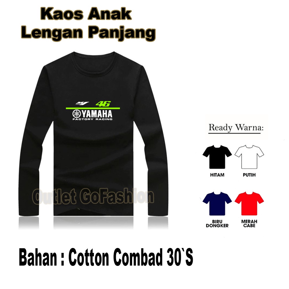 Baju Kaos Anak Valentino M1 46 Yamaha Rossi MotoGp Factory Racing Lengan Panjang Umur 3-12 Tahun