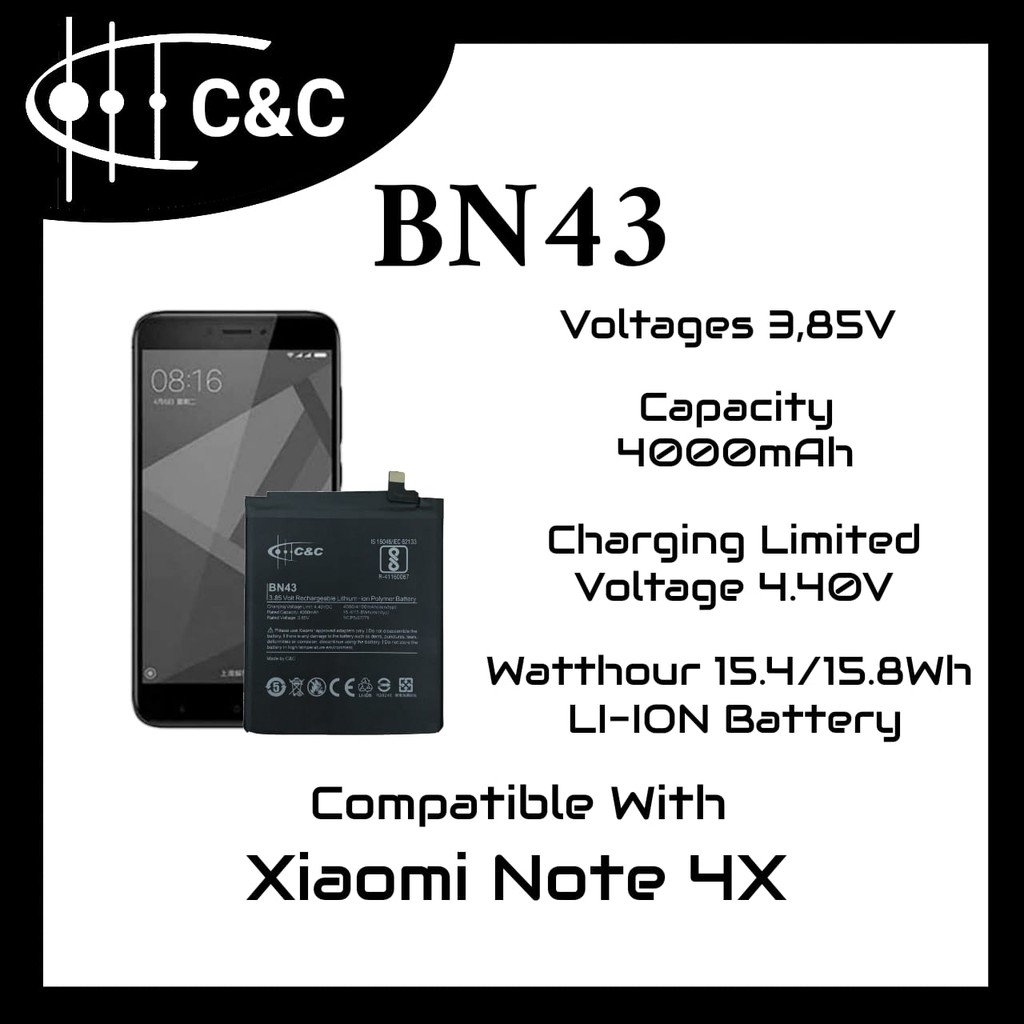 (P) Batre Baterai Battery Redmi Note 4X BN43 Merk C&amp;C