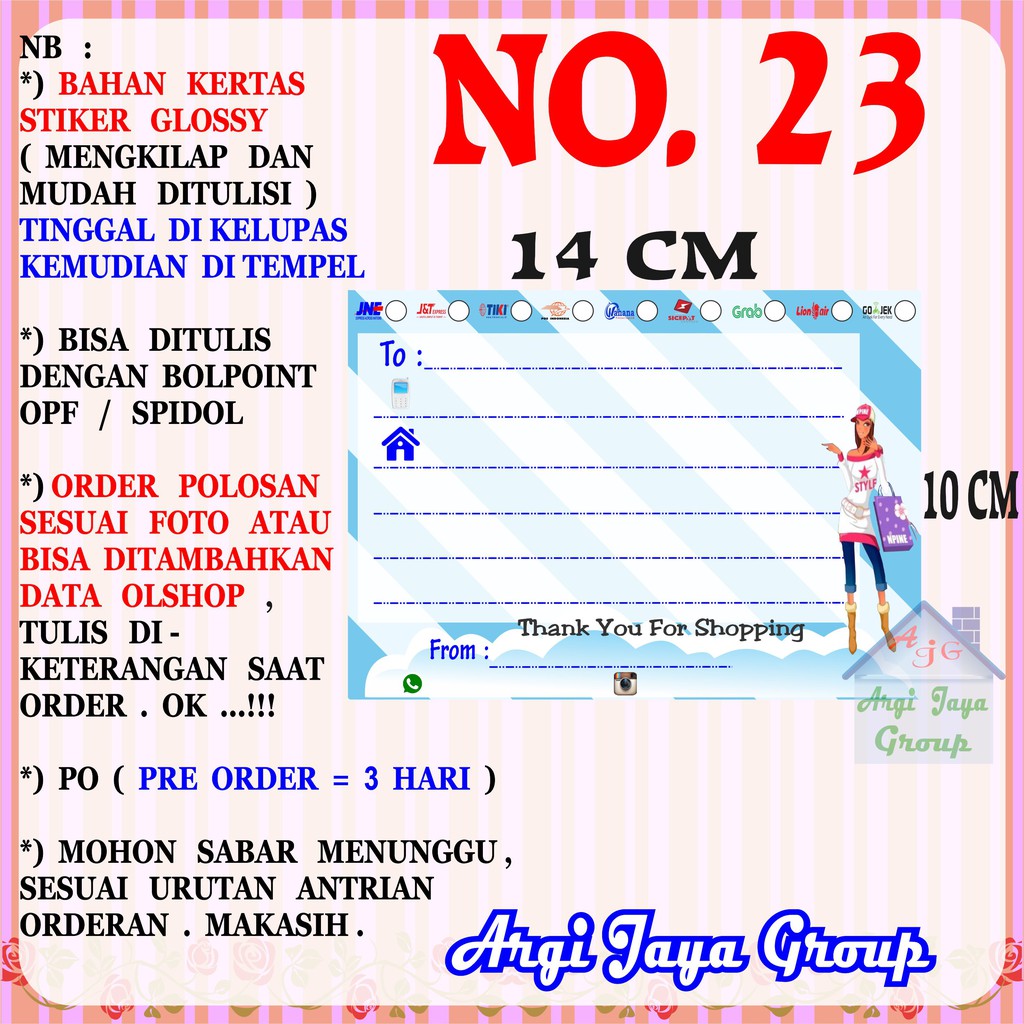 

Stiker Label Pengiriman / Sticker Alamat Olshop Murah Nomer 23 (14cm x 10cm)
