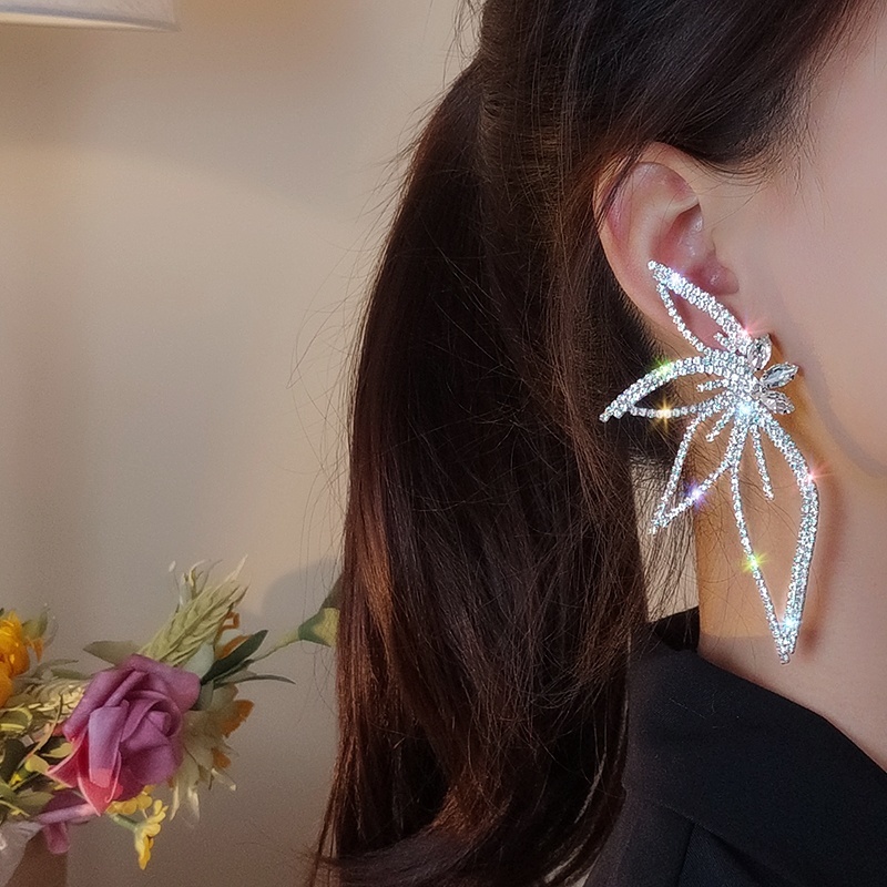 Anting Tusuk Gantung Wanita Desain Bunga Geometri Hias Kristal / Berlian Imitasi Bling Untuk Pernikahan