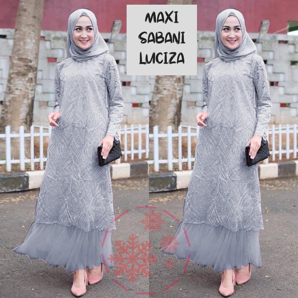 (GamisCollection) GAMIS BRUKAT MAXI SABANI LUCIZA + MOSCREPE MUSLIM PREMIUM JUMBO (SIZE M, L, XL, XX