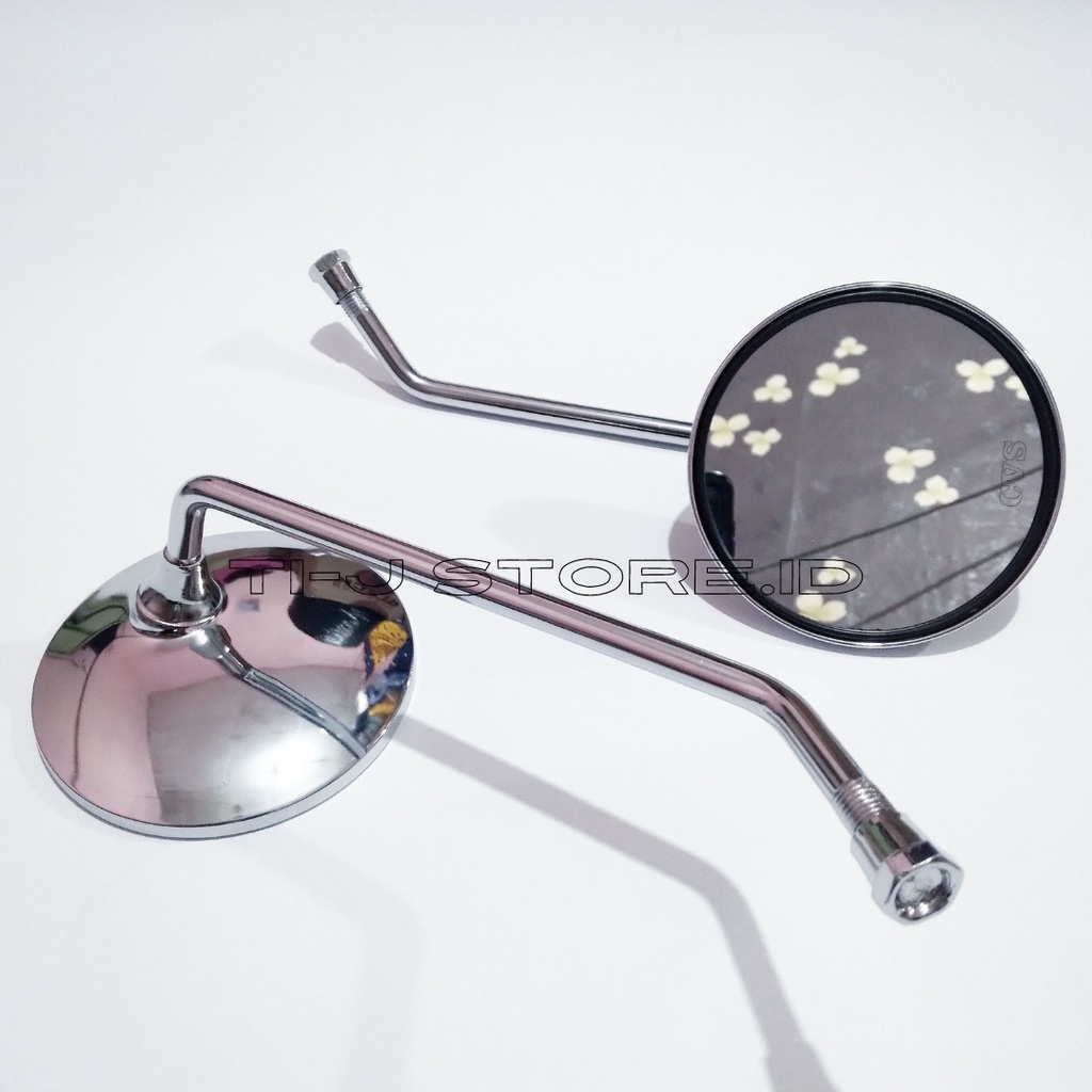 2Pcs Spion Klasik Vespa Bulat Panjang Crome Untuk Honda Yamaha drat 14