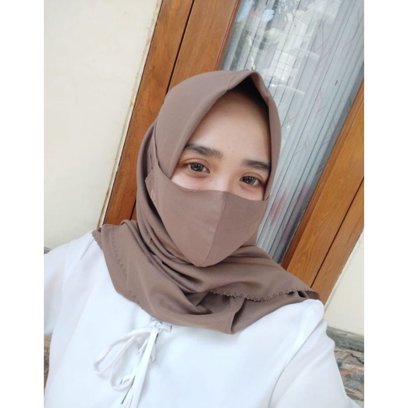 HIJAB SEGIEMPAT POLOS VOAL MIRACLE SET MASKER LASERCUT