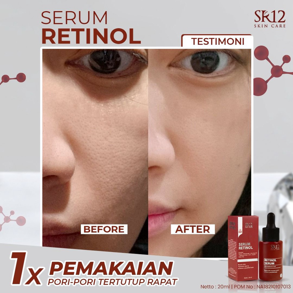 SERUM RETINOL SR12 / SERUM GLOWING BPOM / RETINOL 0,1% ISI 20 ML / MENGATASI JERAWAT / MENCERAHKAN KULIT WAJAH / ANTI AGING / MENCEGANG PENUAAN DINI