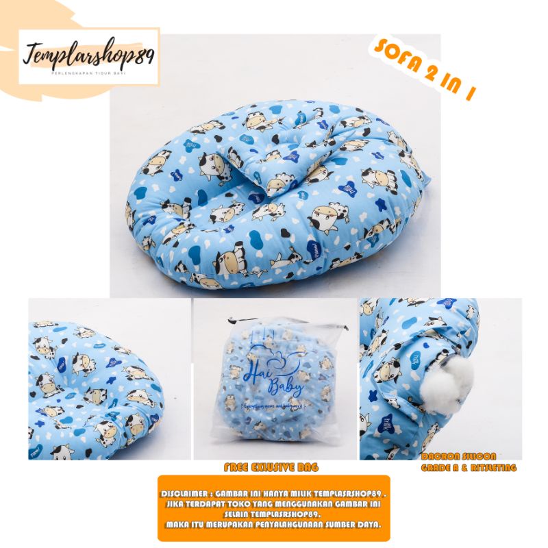 Sofa bayi / baby launger  FREE bantal mahkota bayi dan tas mika.-Sapi blue