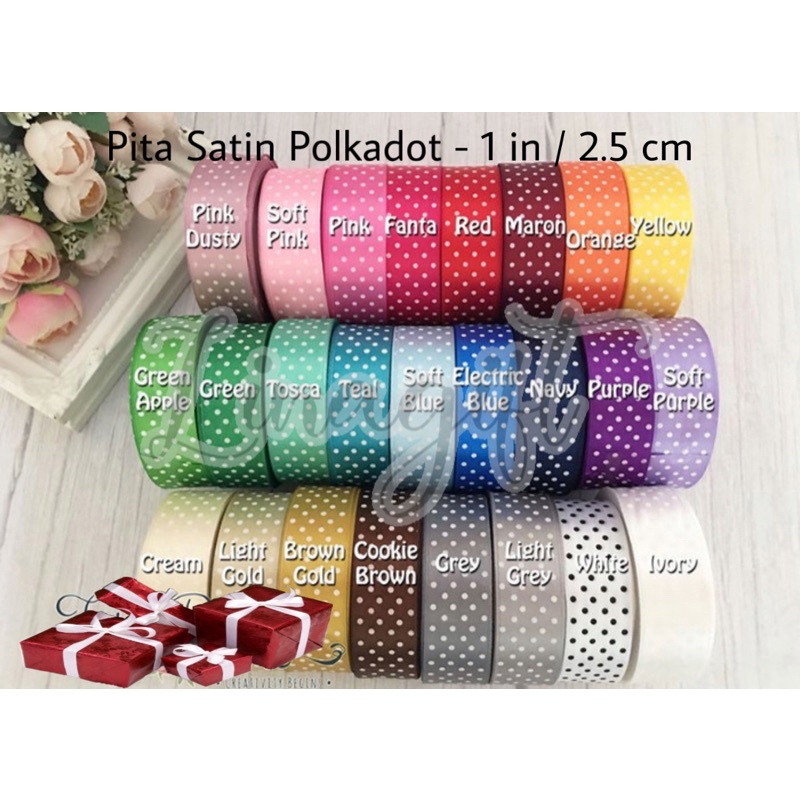 ( 3 Meter ) PITA SATIN POLKADOT 1 INCH / 2.5 CM / 1 IN SATEEN ONDE - PITA SATEN KAIN / HIASAN KADO / PARCEL / HAMPERS / SOUVENIR / GOODIE BAG