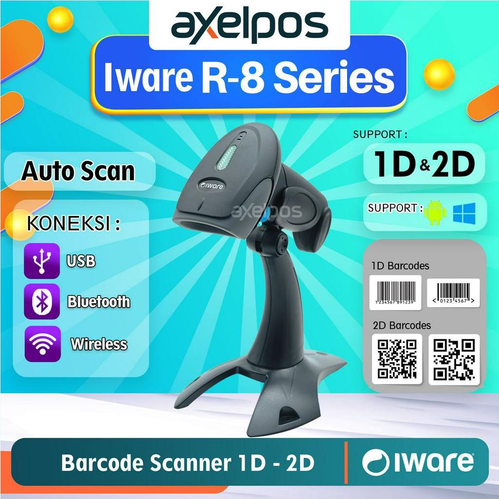 Barcode Scanner Usb Bluetooth Wireless 1D/2D Auto Scan Iware R8 Series