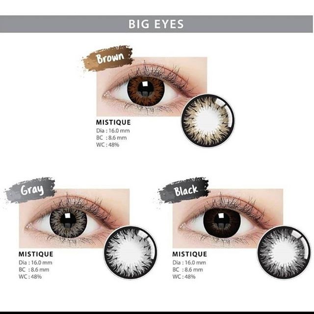 SOFTLENS MISTIQUE LIVING COLOUR big eyes 16 mm hitam pekat by IRISLAB ukuran Normal dan minus -0.50 sampai minus -2.50