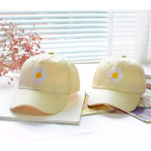 TERMURAH !! TOPI BASEBALL BORDIR SMILE / RECLUSIVE / GARIS TIGA RING LAKI PEREMPUAN-TOPI DAISY KREM