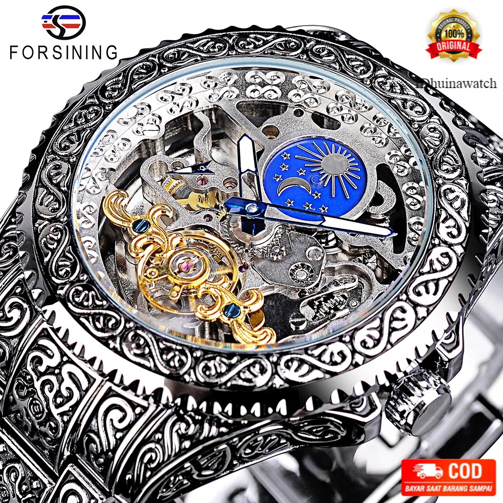 Forsining Jam Tangan Mekanis Pria, Arloji Otomatis Tourbillon, Jam Tangan Modis Pria Baru Tahan Air 