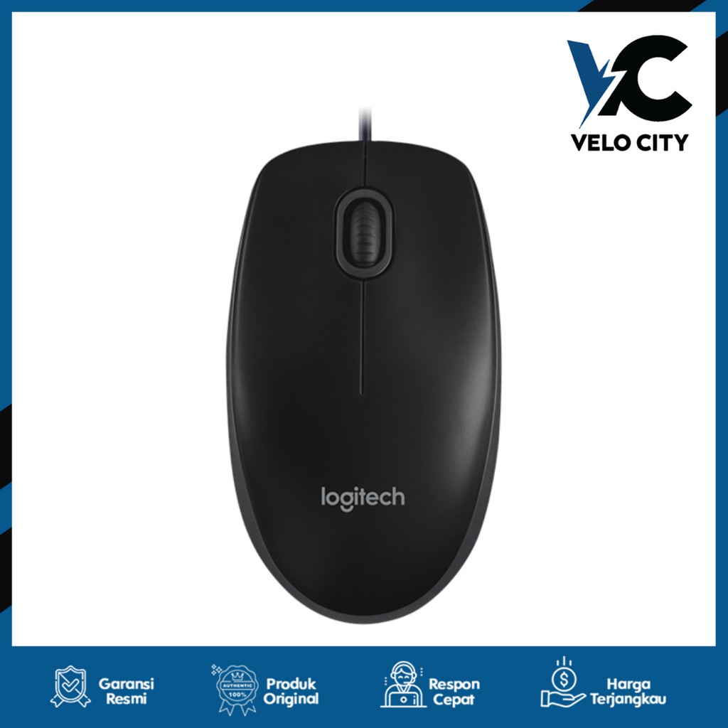 Mouse Logitech B100 Optical USB New - Hitam
