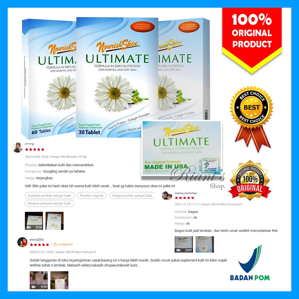 Nourish Skin Ultimate 15 30 60 Tablet Original New Formula Suplemen Mencerahkan Wajah Melembabkan Ba