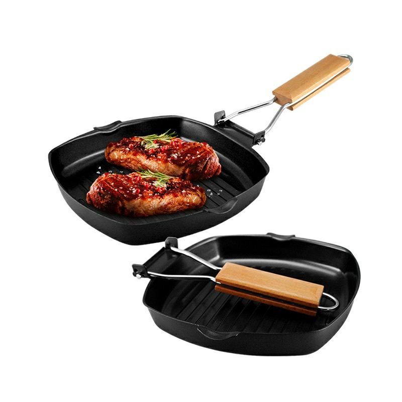 Panci panggang kotak anti lengket teflon lipat serbaguna Square grill pan non stick