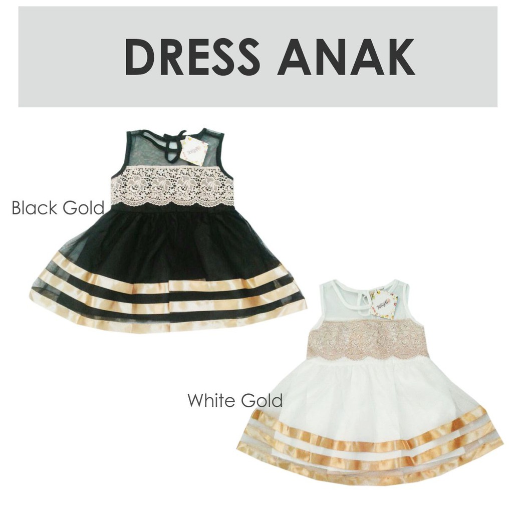 Dress Baby Anak Cewek Gaun Girl Pesta Cantik bayi cewe renda pita emas hitam pink peach putih tutu korea