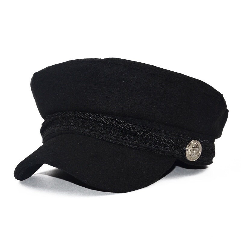 Topi Wanita Korea Fashion Oktagonal Wol Police-No 5 Hitam