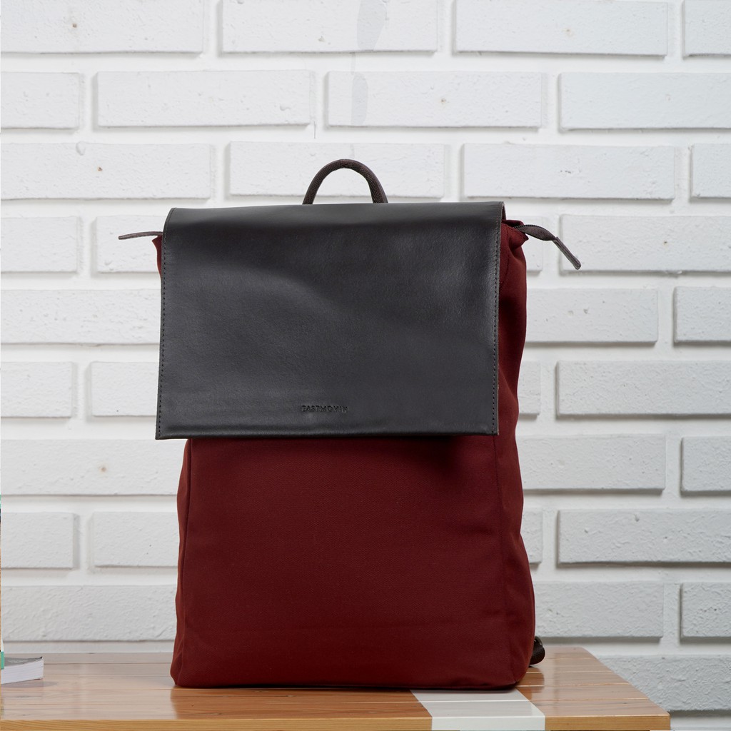 Tas Ransel Backpack Kerja Kantor Kuliah Laptop Jepang Pria Wanita Kanvas Kulit ASLI Tahan Air Ori Cooper Maroon