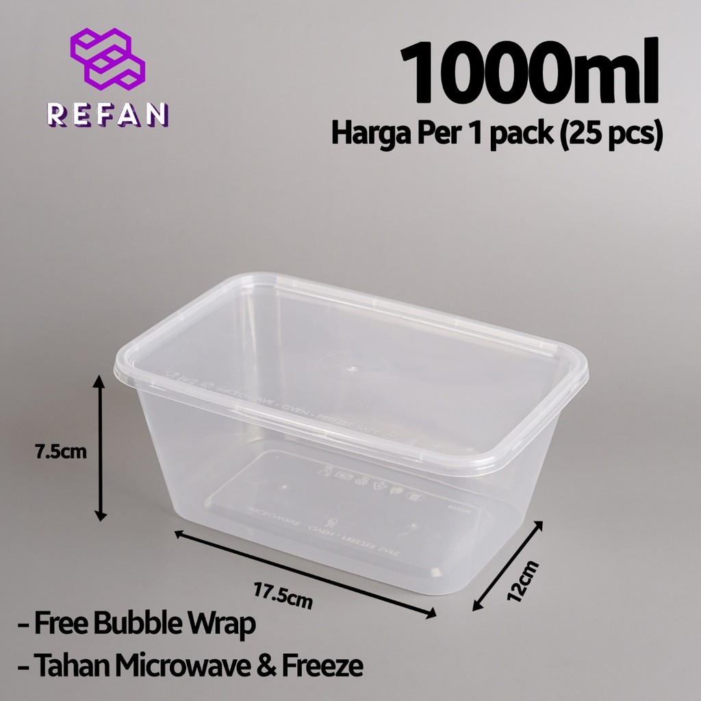  Tempat  Makan Plastik  1000 ML Thinwall Food Container  