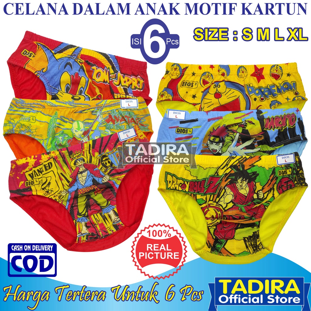 6 Pcs Celana Dalam Anak Laki Laki Motif Gambar Kartun Sempak Anak Usia 1-10 Tahun TADIRA